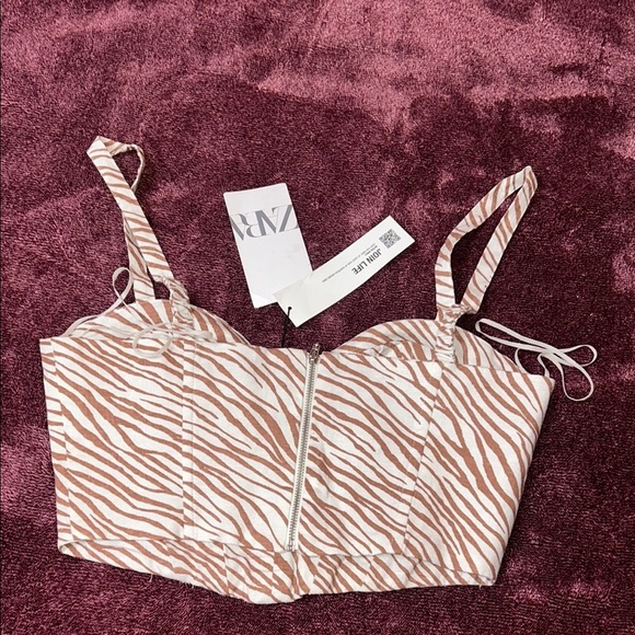Zara Tan and Brown Bustier Crop Top - Picture 2 of 7